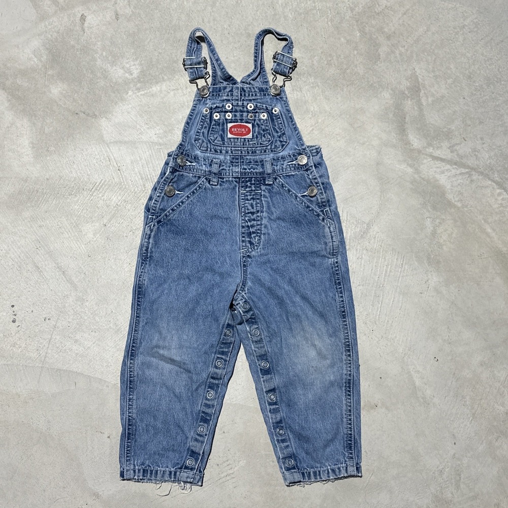 Vintage Toddler REVOLT DENIM EMBROIDERED BIB OVERALLS SZ 2T